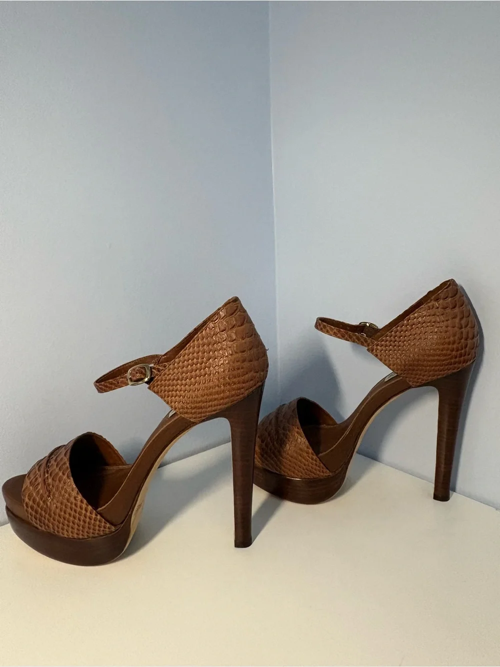 NEW Rachel Zoe Brown Textured Leather Platform Sandals with Ankle Strap 8.5